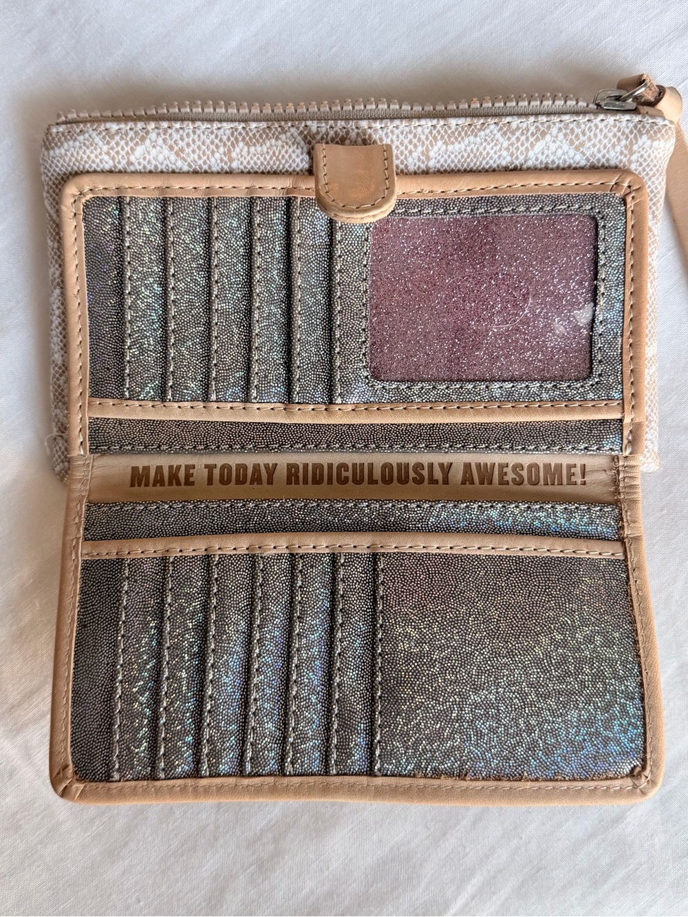 Consuela Neutral Snake-Print Zip Wallet in Beige and Cream - Picture 6 of 8
